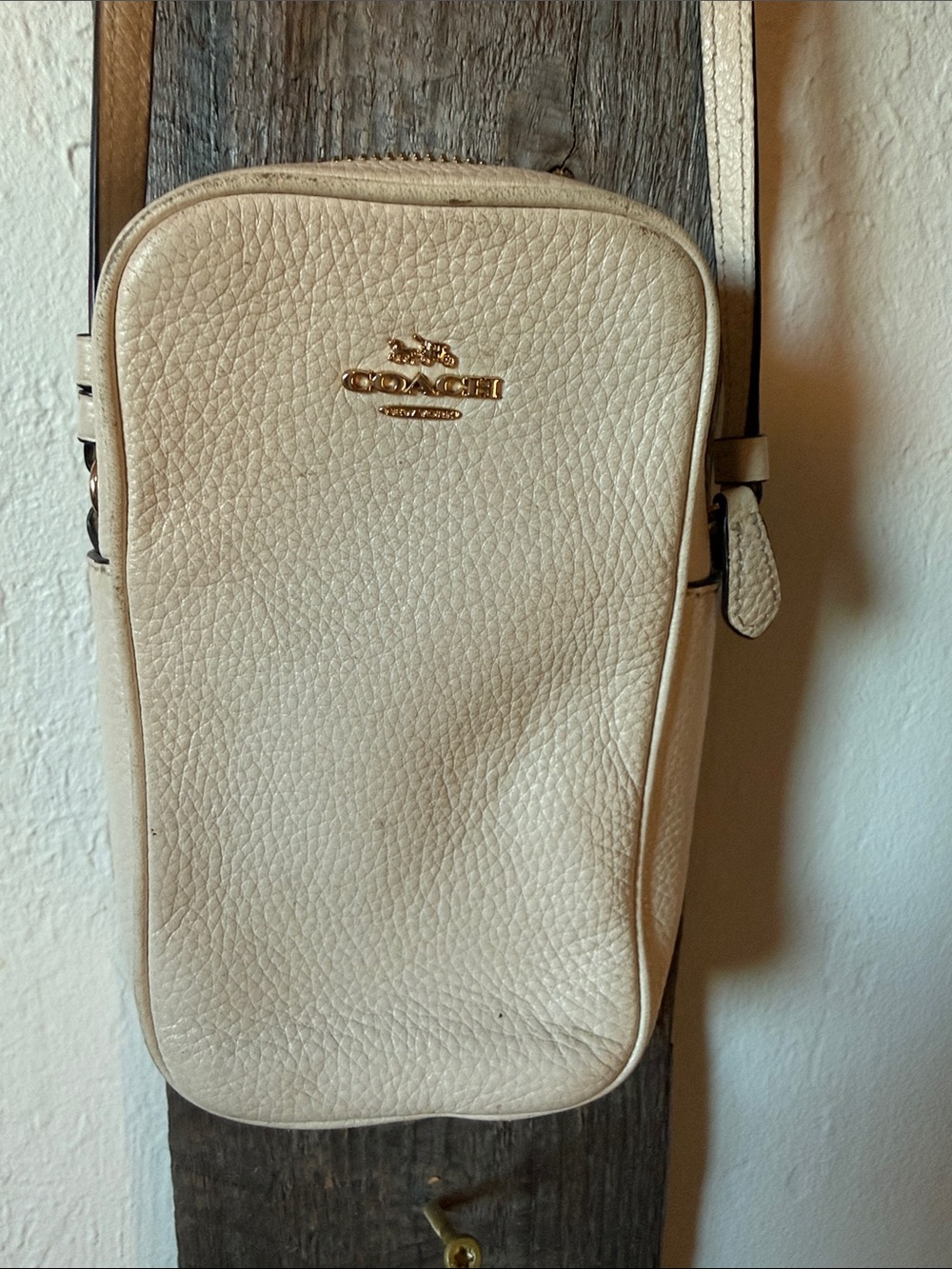 Coach Pebbled Leather Small Crossbody in Cream with Gold Hardware